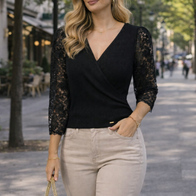 Pull dentelle noir Morgan, Taille 38/40